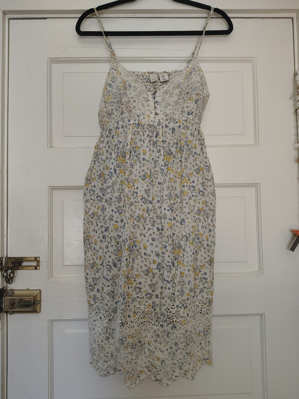 Joie White Midi Sundress with Yellow and Gray Floral Print